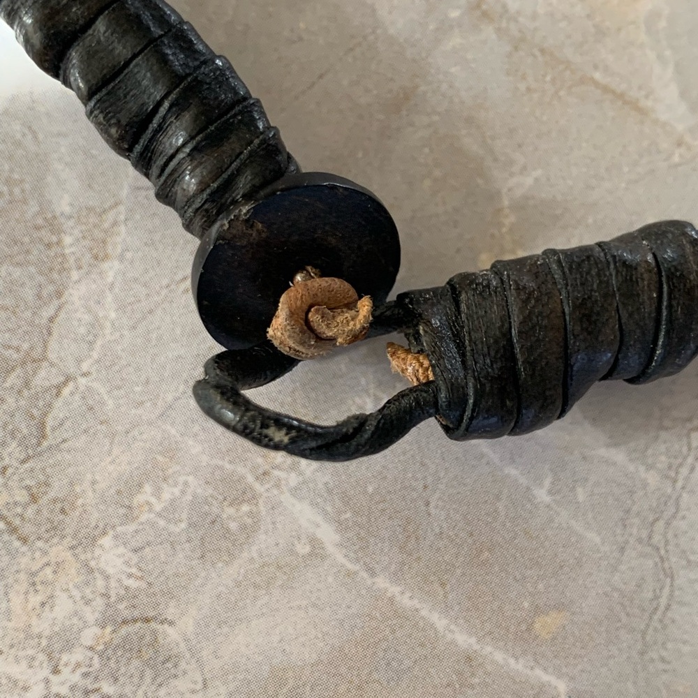 Hand Crafted Horn Bone Leather Tribal Necklace - Picture 4 of 5